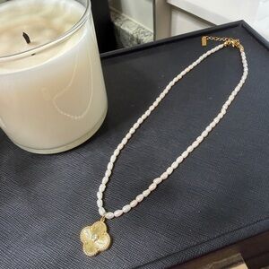 Gold and White Pearl Floral Necklace